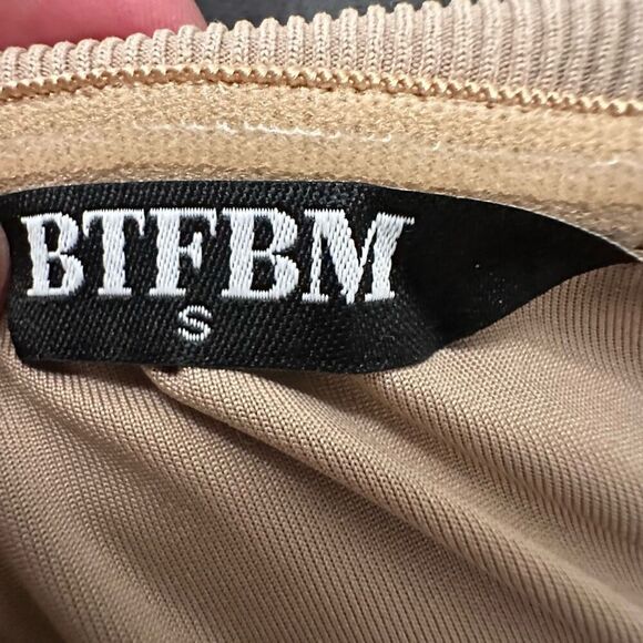 BTFBM Strapless Tube Knit Backless Slit Formal Bodycon Beige Maxi Dress Small - Picture 4 of 5